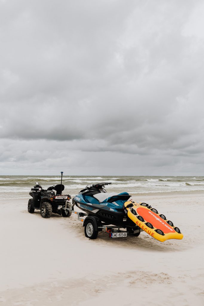 Jet ski loaded on a trailer carried by ATV